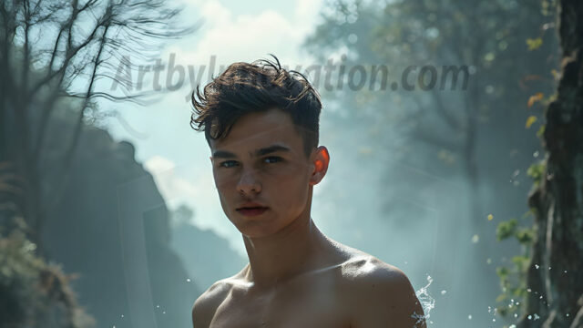 AI-generated HD photos featuring Mermen, The Warriors of the Sea. A collection of over 1,000 AI generated photo images of Mermen Warriors. Shirtless men from all age groups, with slim builds to hot and sexy, muscular body types, and from teenaged boys, to young men, to the handsome Elders. Merman warriors rising from a whirlpool, with a trident in hand, set against a stormy backdrop with dramatic lighting. Vibrant coral reefs, with detailed underwater scenes, highly realistic, with obsidian scales, that shimmer in the sunlight.