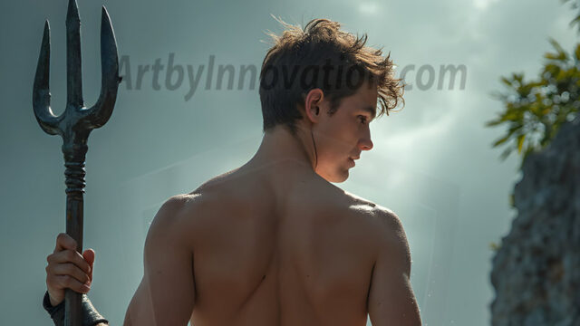 AI-generated HD photos featuring Mermen, The Warriors of the Sea. A collection of over 1,000 AI generated photo images of Mermen Warriors. Shirtless men from all age groups, with slim builds to hot and sexy, muscular body types, and from teenaged boys, to young men, to the handsome Elders. Merman warriors rising from a whirlpool, with a trident in hand, set against a stormy backdrop with dramatic lighting. Vibrant coral reefs, with detailed underwater scenes, highly realistic, with obsidian scales, that shimmer in the sunlight.