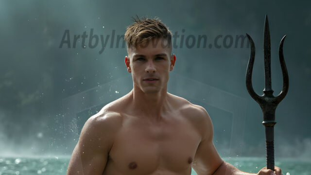 AI-generated HD photos featuring Mermen, The Warriors of the Sea. A collection of over 1,000 AI generated photo images of Mermen Warriors. Shirtless men from all age groups, with slim builds to hot and sexy, muscular body types, and from teenaged boys, to young men, to the handsome Elders. Merman warriors rising from a whirlpool, with a trident in hand, set against a stormy backdrop with dramatic lighting. Vibrant coral reefs, with detailed underwater scenes, highly realistic, with obsidian scales, that shimmer in the sunlight.