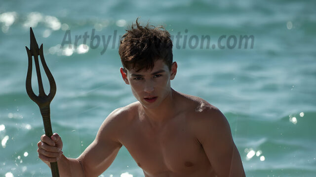 AI-generated HD photos featuring Mermen, The Warriors of the Sea. A collection of over 1,000 AI generated photo images of Mermen Warriors. Shirtless men from all age groups, with slim builds to hot and sexy, muscular body types, and from teenaged boys, to young men, to the handsome Elders. Merman warriors rising from a whirlpool, with a trident in hand, set against a stormy backdrop with dramatic lighting. Vibrant coral reefs, with detailed underwater scenes, highly realistic, with obsidian scales, that shimmer in the sunlight.