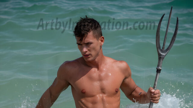 AI-generated HD photos featuring Mermen, The Warriors of the Sea. A collection of over 1,000 AI generated photo images of Mermen Warriors. Shirtless men from all age groups, with slim builds to hot and sexy, muscular body types, and from teenaged boys, to young men, to the handsome Elders. Merman warriors rising from a whirlpool, with a trident in hand, set against a stormy backdrop with dramatic lighting. Vibrant coral reefs, with detailed underwater scenes, highly realistic, with obsidian scales, that shimmer in the sunlight.