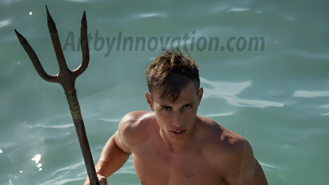 AI-generated HD photos featuring Mermen, The Warriors of the Sea. A collection of over 1,000 AI generated photo images of Mermen Warriors. Shirtless men from all age groups, with slim builds to hot and sexy, muscular body types, and from teenaged boys, to young men, to the handsome Elders. Merman warriors rising from a whirlpool, with a trident in hand, set against a stormy backdrop with dramatic lighting. Vibrant coral reefs, with detailed underwater scenes, highly realistic, with obsidian scales, that shimmer in the sunlight.