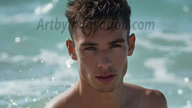 AI-generated HD photos featuring Mermen, The Warriors of the Sea. A collection of over 1,000 AI generated photo images of Mermen Warriors. Shirtless men from all age groups, with slim builds to hot and sexy, muscular body types, and from teenaged boys, to young men, to the handsome Elders. Merman warriors rising from a whirlpool, with a trident in hand, set against a stormy backdrop with dramatic lighting. Vibrant coral reefs, with detailed underwater scenes, highly realistic, with obsidian scales, that shimmer in the sunlight.