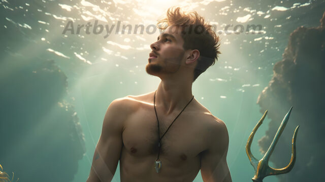 AI-generated HD photos featuring Mermen, The Warriors of the Sea. A collection of over 1,000 AI generated photo images of Mermen Warriors. Shirtless men from all age groups, with slim builds to hot and sexy, muscular body types, and from teenaged boys, to young men, to the handsome Elders. Merman warriors rising from a whirlpool, with a trident in hand, set against a stormy backdrop with dramatic lighting. Vibrant coral reefs, with detailed underwater scenes, highly realistic, with obsidian scales, that shimmer in the sunlight.