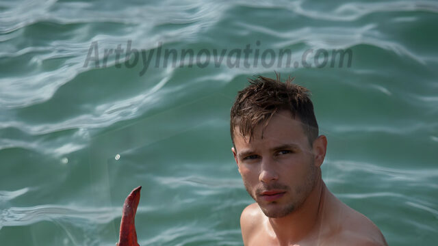 AI-generated HD photos featuring Mermen, The Warriors of the Sea. A collection of over 1,000 AI generated photo images of Mermen Warriors. Shirtless men from all age groups, with slim builds to hot and sexy, muscular body types, and from teenaged boys, to young men, to the handsome Elders. Merman warriors rising from a whirlpool, with a trident in hand, set against a stormy backdrop with dramatic lighting. Vibrant coral reefs, with detailed underwater scenes, highly realistic, with obsidian scales, that shimmer in the sunlight.