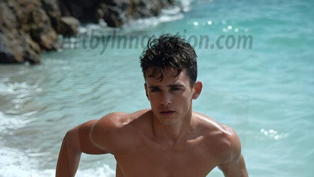 AI-generated HD photos featuring Mermen, The Warriors of the Sea. A collection of over 1,000 AI generated photo images of Mermen Warriors. Shirtless men from all age groups, with slim builds to hot and sexy, muscular body types, and from teenaged boys, to young men, to the handsome Elders. Merman warriors rising from a whirlpool, with a trident in hand, set against a stormy backdrop with dramatic lighting. Vibrant coral reefs, with detailed underwater scenes, highly realistic, with obsidian scales, that shimmer in the sunlight.