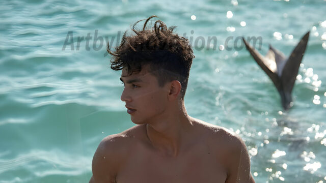 AI-generated HD photos featuring Mermen, The Warriors of the Sea. A collection of over 1,000 AI generated photo images of Mermen Warriors. Shirtless men from all age groups, with slim builds to hot and sexy, muscular body types, and from teenaged boys, to young men, to the handsome Elders. Merman warriors rising from a whirlpool, with a trident in hand, set against a stormy backdrop with dramatic lighting. Vibrant coral reefs, with detailed underwater scenes, highly realistic, with obsidian scales, that shimmer in the sunlight.