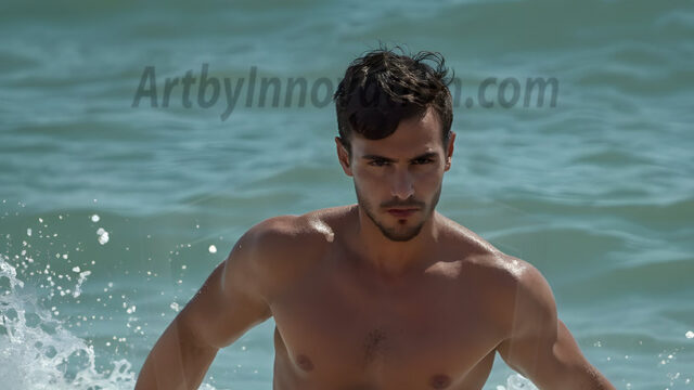 AI-generated HD photos featuring Mermen, The Warriors of the Sea. A collection of over 1,000 AI generated photo images of Mermen Warriors. Shirtless men from all age groups, with slim builds to hot and sexy, muscular body types, and from teenaged boys, to young men, to the handsome Elders. Merman warriors rising from a whirlpool, with a trident in hand, set against a stormy backdrop with dramatic lighting. Vibrant coral reefs, with detailed underwater scenes, highly realistic, with obsidian scales, that shimmer in the sunlight.