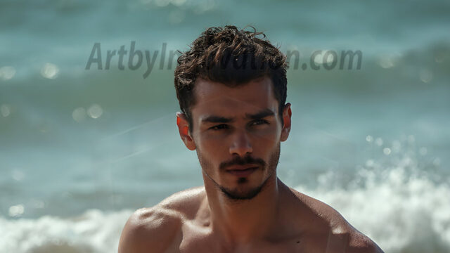 AI-generated HD photos featuring Mermen, The Warriors of the Sea. A collection of over 1,000 AI generated photo images of Mermen Warriors. Shirtless men from all age groups, with slim builds to hot and sexy, muscular body types, and from teenaged boys, to young men, to the handsome Elders. Merman warriors rising from a whirlpool, with a trident in hand, set against a stormy backdrop with dramatic lighting. Vibrant coral reefs, with detailed underwater scenes, highly realistic, with obsidian scales, that shimmer in the sunlight.