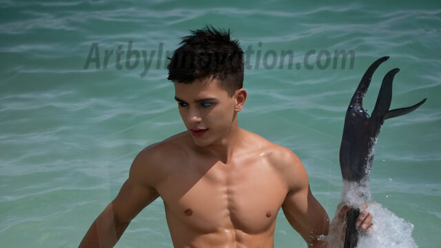 AI-generated HD photos featuring Mermen, The Warriors of the Sea. A collection of over 1,000 AI generated photo images of Mermen Warriors. Shirtless men from all age groups, with slim builds to hot and sexy, muscular body types, and from teenaged boys, to young men, to the handsome Elders. Merman warriors rising from a whirlpool, with a trident in hand, set against a stormy backdrop with dramatic lighting. Vibrant coral reefs, with detailed underwater scenes, highly realistic, with obsidian scales, that shimmer in the sunlight.