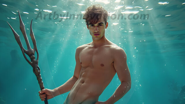 AI-generated HD photos featuring Mermen, The Warriors of the Sea. A collection of over 1,000 AI generated photo images of Mermen Warriors. Shirtless men from all age groups, with slim builds to hot and sexy, muscular body types, and from teenaged boys, to young men, to the handsome Elders. Merman warriors rising from a whirlpool, with a trident in hand, set against a stormy backdrop with dramatic lighting. Vibrant coral reefs, with detailed underwater scenes, highly realistic, with obsidian scales, that shimmer in the sunlight.