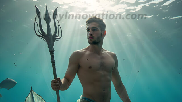 AI-generated HD photos featuring Mermen, The Warriors of the Sea. A collection of over 1,000 AI generated photo images of Mermen Warriors. Shirtless men from all age groups, with slim builds to hot and sexy, muscular body types, and from teenaged boys, to young men, to the handsome Elders. Merman warriors rising from a whirlpool, with a trident in hand, set against a stormy backdrop with dramatic lighting. Vibrant coral reefs, with detailed underwater scenes, highly realistic, with obsidian scales, that shimmer in the sunlight.