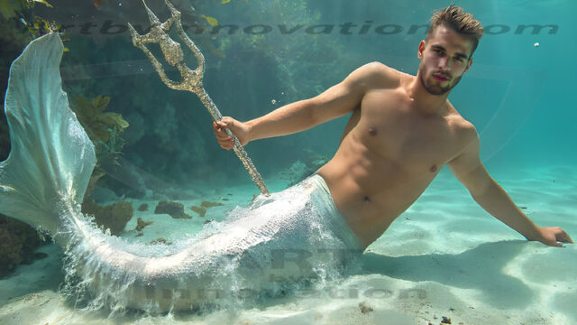 AI-generated HD photos featuring Mermen, The Warriors of the Sea. A collection of over 1,000 AI generated photo images of Mermen Warriors. Shirtless men from all age groups, with slim builds to hot and sexy, muscular body types, and from teenaged boys, to young men, to the handsome Elders. Merman warriors rising from a whirlpool, with a trident in hand, set against a stormy backdrop with dramatic lighting. Vibrant coral reefs, with detailed underwater scenes, highly realistic, with obsidian scales, that shimmer in the sunlight.