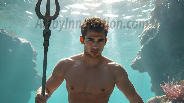 AI-generated HD photos featuring Mermen, The Warriors of the Sea. A collection of over 1,000 AI generated photo images of Mermen Warriors. Shirtless men from all age groups, with slim builds to hot and sexy, muscular body types, and from teenaged boys, to young men, to the handsome Elders. Merman warriors rising from a whirlpool, with a trident in hand, set against a stormy backdrop with dramatic lighting. Vibrant coral reefs, with detailed underwater scenes, highly realistic, with obsidian scales, that shimmer in the sunlight.