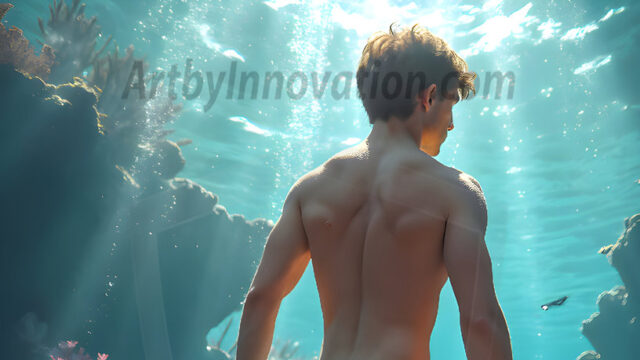 AI-generated HD photos featuring Mermen, The Warriors of the Sea. A collection of over 1,000 AI generated photo images of Mermen Warriors. Shirtless men from all age groups, with slim builds to hot and sexy, muscular body types, and from teenaged boys, to young men, to the handsome Elders. Merman warriors rising from a whirlpool, with a trident in hand, set against a stormy backdrop with dramatic lighting. Vibrant coral reefs, with detailed underwater scenes, highly realistic, with obsidian scales, that shimmer in the sunlight.