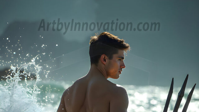 AI-generated HD photos featuring Mermen, The Warriors of the Sea. A collection of over 1,000 AI generated photo images of Mermen Warriors. Shirtless men from all age groups, with slim builds to hot and sexy, muscular body types, and from teenaged boys, to young men, to the handsome Elders. Merman warriors rising from a whirlpool, with a trident in hand, set against a stormy backdrop with dramatic lighting. Vibrant coral reefs, with detailed underwater scenes, highly realistic, with obsidian scales, that shimmer in the sunlight.