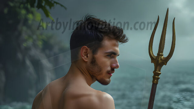 AI-generated HD photos featuring Mermen, The Warriors of the Sea. A collection of over 1,000 AI generated photo images of Mermen Warriors. Shirtless men from all age groups, with slim builds to hot and sexy, muscular body types, and from teenaged boys, to young men, to the handsome Elders. Merman warriors rising from a whirlpool, with a trident in hand, set against a stormy backdrop with dramatic lighting. Vibrant coral reefs, with detailed underwater scenes, highly realistic, with obsidian scales, that shimmer in the sunlight.