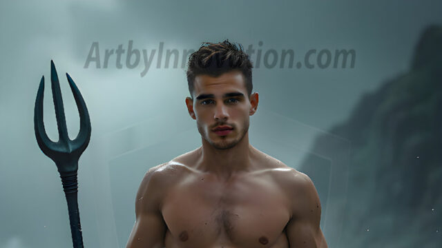 AI-generated HD photos featuring Mermen, The Warriors of the Sea. A collection of over 1,000 AI generated photo images of Mermen Warriors. Shirtless men from all age groups, with slim builds to hot and sexy, muscular body types, and from teenaged boys, to young men, to the handsome Elders. Merman warriors rising from a whirlpool, with a trident in hand, set against a stormy backdrop with dramatic lighting. Vibrant coral reefs, with detailed underwater scenes, highly realistic, with obsidian scales, that shimmer in the sunlight.