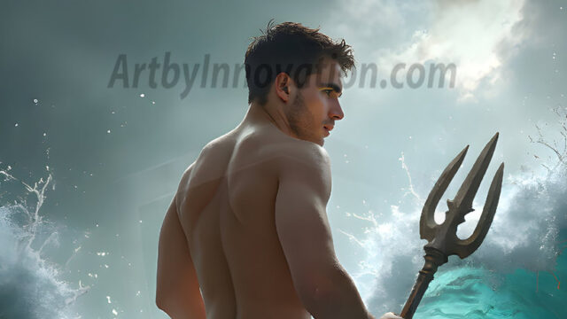 AI-generated HD photos featuring Mermen, The Warriors of the Sea. A collection of over 1,000 AI generated photo images of Mermen Warriors. Shirtless men from all age groups, with slim builds to hot and sexy, muscular body types, and from teenaged boys, to young men, to the handsome Elders. Merman warriors rising from a whirlpool, with a trident in hand, set against a stormy backdrop with dramatic lighting. Vibrant coral reefs, with detailed underwater scenes, highly realistic, with obsidian scales, that shimmer in the sunlight.