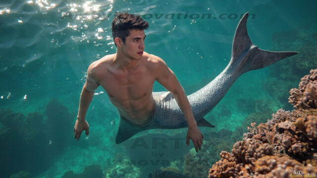 AI-generated HD photos featuring Mermen, The Warriors of the Sea. A collection of over 1,000 AI generated photo images of Mermen Warriors. Shirtless men from all age groups, with slim builds to hot and sexy, muscular body types, and from teenaged boys, to young men, to the handsome Elders. Merman warriors rising from a whirlpool, with a trident in hand, set against a stormy backdrop with dramatic lighting. Vibrant coral reefs, with detailed underwater scenes, highly realistic, with obsidian scales, that shimmer in the sunlight.