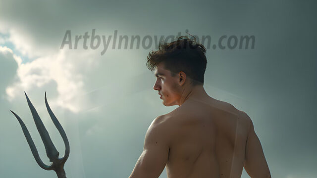 AI-generated HD photos featuring Mermen, The Warriors of the Sea. A collection of over 1,000 AI generated photo images of Mermen Warriors. Shirtless men from all age groups, with slim builds to hot and sexy, muscular body types, and from teenaged boys, to young men, to the handsome Elders. Merman warriors rising from a whirlpool, with a trident in hand, set against a stormy backdrop with dramatic lighting. Vibrant coral reefs, with detailed underwater scenes, highly realistic, with obsidian scales, that shimmer in the sunlight.