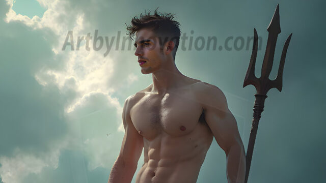 AI-generated HD photos featuring Mermen, The Warriors of the Sea. A collection of over 1,000 AI generated photo images of Mermen Warriors. Shirtless men from all age groups, with slim builds to hot and sexy, muscular body types, and from teenaged boys, to young men, to the handsome Elders. Merman warriors rising from a whirlpool, with a trident in hand, set against a stormy backdrop with dramatic lighting. Vibrant coral reefs, with detailed underwater scenes, highly realistic, with obsidian scales, that shimmer in the sunlight.