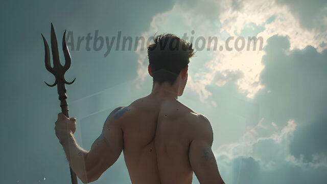 AI-generated HD photos featuring Mermen, The Warriors of the Sea. A collection of over 1,000 AI generated photo images of Mermen Warriors. Shirtless men from all age groups, with slim builds to hot and sexy, muscular body types, and from teenaged boys, to young men, to the handsome Elders. Merman warriors rising from a whirlpool, with a trident in hand, set against a stormy backdrop with dramatic lighting. Vibrant coral reefs, with detailed underwater scenes, highly realistic, with obsidian scales, that shimmer in the sunlight.