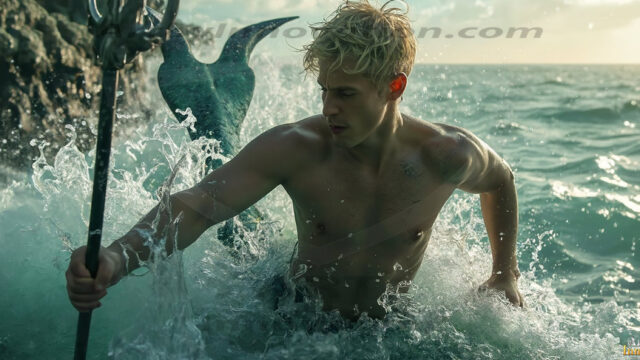 AI-generated HD photos featuring Mermen, The Warriors of the Sea. A collection of over 1,000 AI generated photo images of Mermen Warriors. Shirtless men from all age groups, with slim builds to hot and sexy, muscular body types, and from teenaged boys, to young men, to the handsome Elders. Merman warriors rising from a whirlpool, with a trident in hand, set against a stormy backdrop with dramatic lighting. Vibrant coral reefs, with detailed underwater scenes, highly realistic, with obsidian scales, that shimmer in the sunlight.