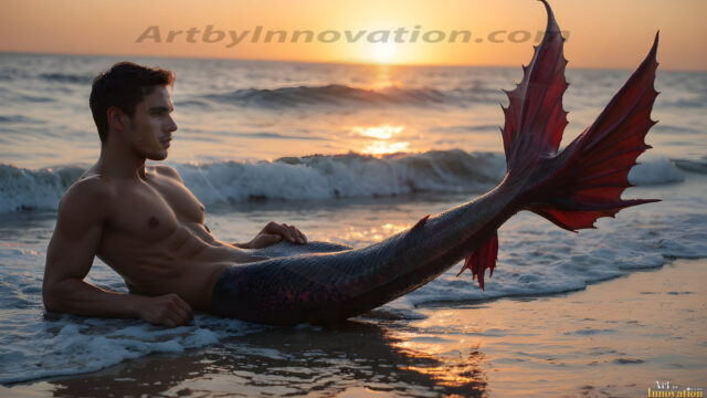 AI-generated HD photos featuring Mermen, The Warriors of the Sea. A collection of over 1,000 AI generated photo images of Mermen Warriors. Shirtless men from all age groups, with slim builds to hot and sexy, muscular body types, and from teenaged boys, to young men, to the handsome Elders. Merman warriors rising from a whirlpool, with a trident in hand, set against a stormy backdrop with dramatic lighting. Vibrant coral reefs, with detailed underwater scenes, highly realistic, with obsidian scales, that shimmer in the sunlight.