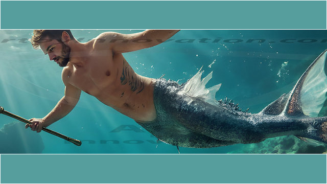 AI-generated HD photos featuring Mermen, The Warriors of the Sea. A collection of over 1,000 AI generated photo images of Mermen Warriors. Shirtless men from all age groups, with slim builds to hot and sexy, muscular body types, and from teenaged boys, to young men, to the handsome Elders. Merman warriors rising from a whirlpool, with a trident in hand, set against a stormy backdrop with dramatic lighting. Vibrant coral reefs, with detailed underwater scenes, highly realistic, with obsidian scales, that shimmer in the sunlight.