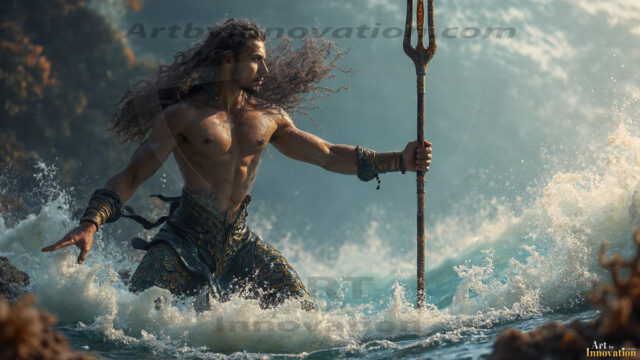 AI-generated HD photos featuring Mermen, The Warriors of the Sea. A collection of over 1,000 AI generated photo images of Mermen Warriors. Shirtless men from all age groups, with slim builds to hot and sexy, muscular body types, and from teenaged boys, to young men, to the handsome Elders. Merman warriors rising from a whirlpool, with a trident in hand, set against a stormy backdrop with dramatic lighting. Vibrant coral reefs, with detailed underwater scenes, highly realistic, with obsidian scales, that shimmer in the sunlight.