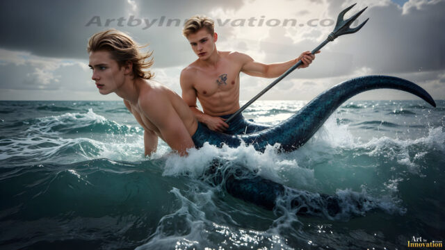 Mermen, The Warriors of the Sea - Male Fantasy Art, brought to life through AI.