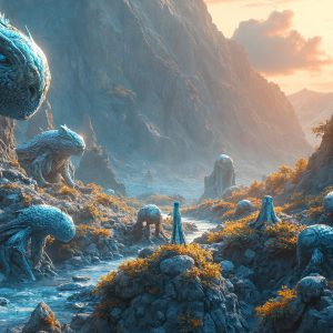Amazing Alien Life forms and Planets. Fantasy Photographs, by Art by Innovation. Vibrant and detailed, high-resolution quality rendering of fantasy worlds with amazing creatures, both the fauna and flora, that might exist on alien worlds.