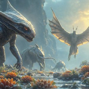 Amazing Alien Life forms and Planets. Fantasy Photographs, by Art by Innovation. Vibrant and detailed, high-resolution quality rendering of fantasy worlds with amazing creatures, both the fauna and flora, that might exist on alien worlds.