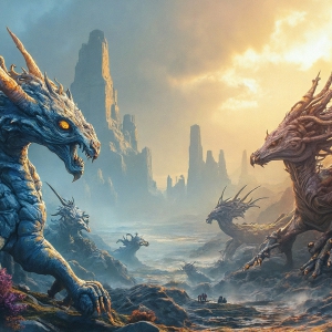 Amazing Alien Life forms and Planets. Fantasy Photographs, by Art by Innovation. Vibrant and detailed, high-resolution quality rendering of fantasy worlds with amazing creatures, both the fauna and flora, that might exist on alien worlds.