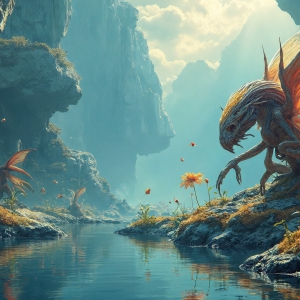 Amazing Alien Life forms and Planets. Fantasy Photographs, by Art by Innovation. Vibrant and detailed, high-resolution quality rendering of fantasy worlds with amazing creatures, both the fauna and flora, that might exist on alien worlds.