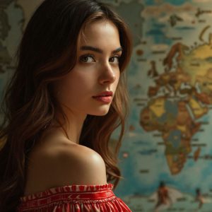 A collection of pictures of beautiful women from various locations around the world. This collection of images was created using AI and includes a mixture of real world locations, as well as fantasy settings. The image prompt was wrote to the make the background a high priority along with the model in the photograph.