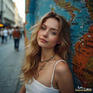 A collection of pictures of beautiful women from various locations around the world. This collection of images was created using AI and includes a mixture of real world locations, as well as fantasy settings. The image prompt was wrote to the make the background a high priority along with the model in the photograph.