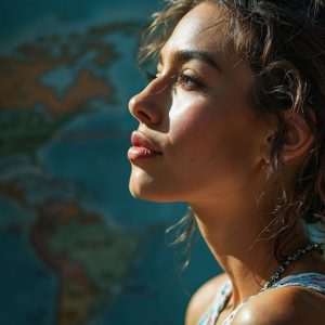 A collection of pictures of beautiful women from various locations around the world. This collection of images was created using AI and includes a mixture of real world locations, as well as fantasy settings. The image prompt was wrote to the make the background a high priority along with the model in the photograph.