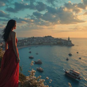 A collection of pictures of beautiful women from various locations around the world. This collection of images was created using AI and includes a mixture of real world locations, as well as fantasy settings. The image prompt was wrote to the make the background a high priority along with the model in the photograph.