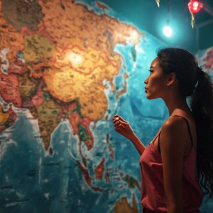 A collection of pictures of beautiful women from various locations around the world. This collection of images was created using AI and includes a mixture of real world locations, as well as fantasy settings. The image prompt was wrote to the make the background a high priority along with the model in the photograph.