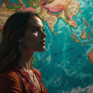 A collection of pictures of beautiful women from various locations around the world. This collection of images was created using AI and includes a mixture of real world locations, as well as fantasy settings. The image prompt was wrote to the make the background a high priority along with the model in the photograph.