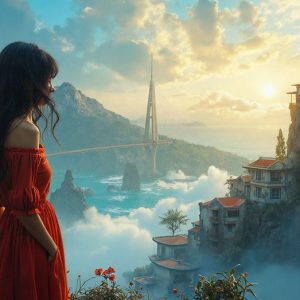 A collection of pictures of beautiful women from various locations around the world. This collection of images was created using AI and includes a mixture of real world locations, as well as fantasy settings. The image prompt was wrote to the make the background a high priority along with the model in the photograph.