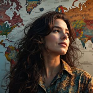 A collection of pictures of beautiful women from various locations around the world. This collection of images was created using AI and includes a mixture of real world locations, as well as fantasy settings. The image prompt was wrote to the make the background a high priority along with the model in the photograph.