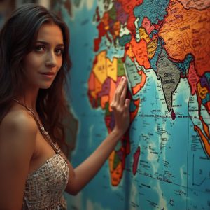 A collection of pictures of beautiful women from various locations around the world. This collection of images was created using AI and includes a mixture of real world locations, as well as fantasy settings. The image prompt was wrote to the make the background a high priority along with the model in the photograph.