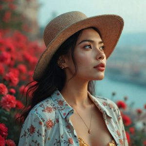 A collection of pictures of beautiful women from various locations around the world. This collection of images was created using AI and includes a mixture of real world locations, as well as fantasy settings. The image prompt was wrote to the make the background a high priority along with the model in the photograph.