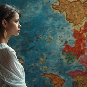 A collection of pictures of beautiful women from various locations around the world. This collection of images was created using AI and includes a mixture of real world locations, as well as fantasy settings. The image prompt was wrote to the make the background a high priority along with the model in the photograph.