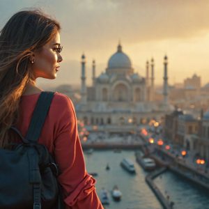 A collection of pictures of beautiful women from various locations around the world. This collection of images was created using AI and includes a mixture of real world locations, as well as fantasy settings. The image prompt was wrote to the make the background a high priority along with the model in the photograph.