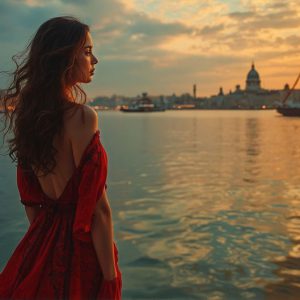 A collection of pictures of beautiful women from various locations around the world. This collection of images was created using AI and includes a mixture of real world locations, as well as fantasy settings. The image prompt was wrote to the make the background a high priority along with the model in the photograph.