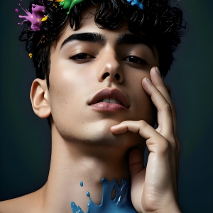 Paint Splat Fun - AI Photos of Hot men having fun with body paint. AI-generated abstract art featuring beautiful, handsome, sexy, shirtless, men, boys, lads, full of excitement joy and fun, covered in body paint, dynamic, interactive, Combining elements of realism with surreal abstract qualities, showcasing the potential of AI, in artistic expression. Photos of guys, just smiling, happy, and having a good time. Most of them are smiling because a paint bomb just blow up next to them, so I'm calling is Abstract Art. When paint attacks and makes people happy, it's Art!